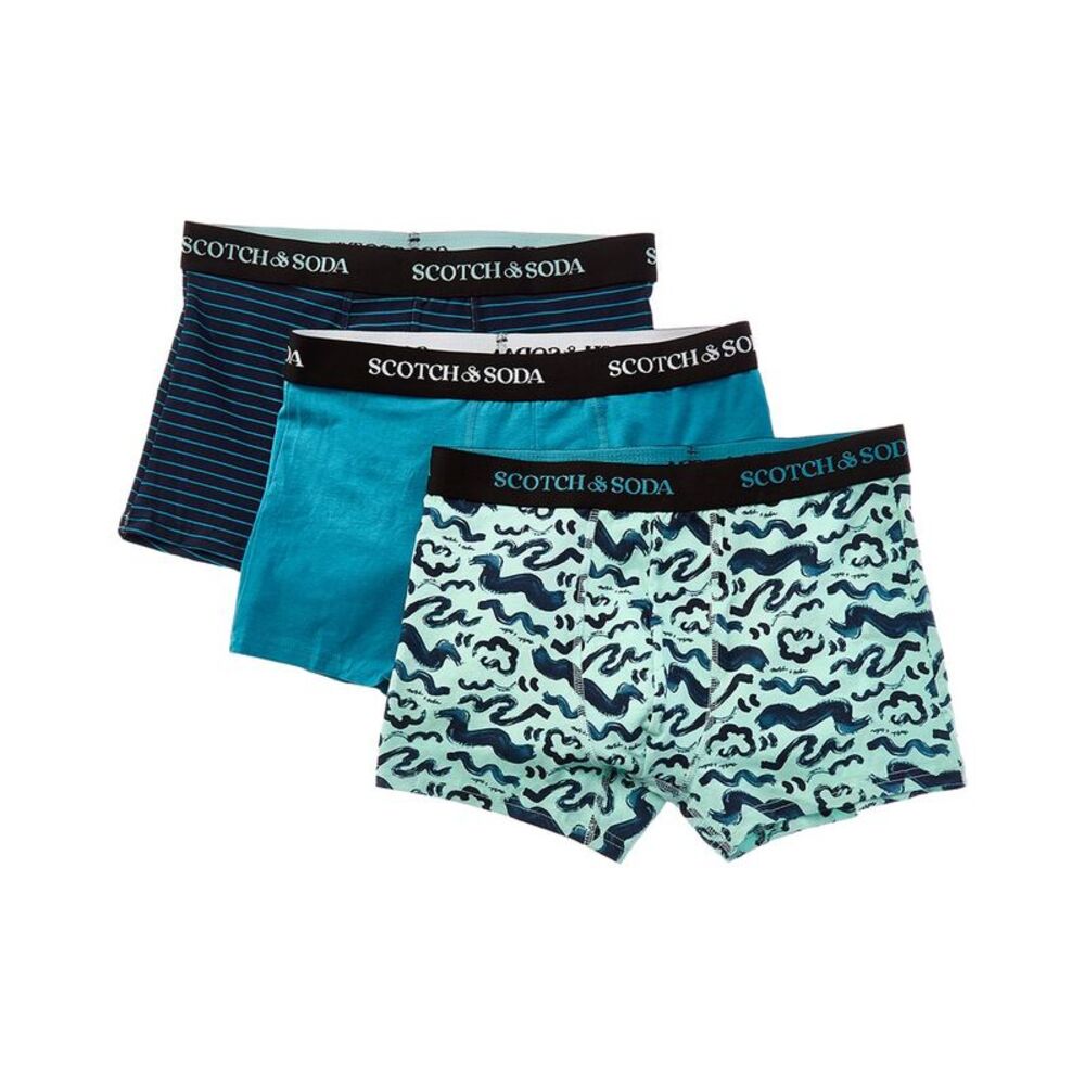 Scotch & Soda Mens  Set Of 3 Stretch Trunk, Blue